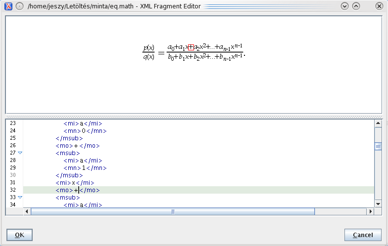 Az Oxygen XML Editor MathML támogatása (3) Szerző (Author) módban a jobb egérgombbal a formulán duplán