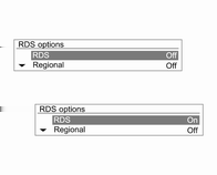 110 Infotainment rendszer Az RDS beállítása Az RDS bekapcsolásával az alábbi előnyök járnak: A kijelzőn a frekvencia helyett a beállított állomás neve látható.