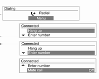138 Infotainment rendszer Hívás befejezéséhez nyomja meg a Hang up/mute (megszakítás/ némítás) gombot a kormánykerék audio-kezelőszervén, vagy forgassa a TUNE forgókapcsolót a Hang up (megszakítás)