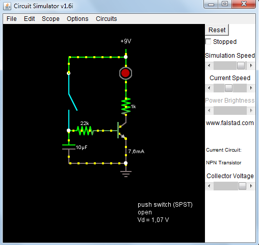 Késleltető - szimuláció A http://www.falstad.com/circuit/ címen elérhető áramkör szimulátor segítségével vizsgáljuk a kapcsolás működését!