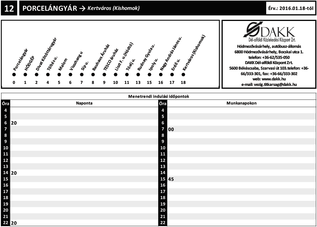 12-es jelzésű autóbuszvonalon Kertváros (Kishomok) Porcelángyár viszonylatban a járatok változatlan útvonalon közlekednek. A Hősök tere megállóhely megszűnik.