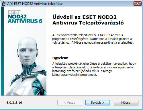 Telepítés Az ESET NOD32 Antivirus ütközésbe kerülhet a számítógépen telepített egyéb vírusvédelmi termékekkel vagy biztonsági szoftverekkel.