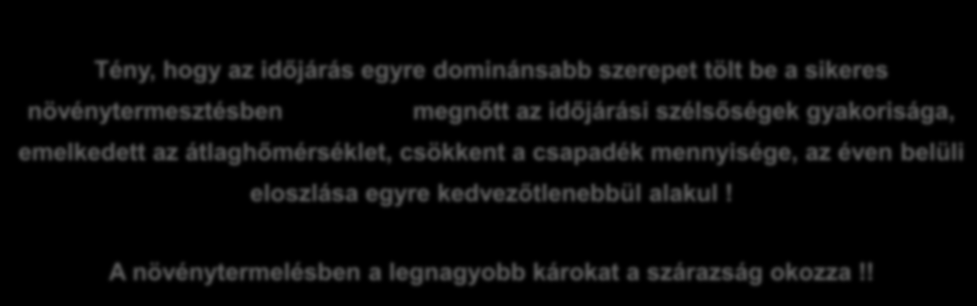 Tény, hogy az időjárás egyre dominánsabb szerepet tölt be a sikeres növénytermesztésben megnőtt az időjárási szélsőségek gyakorisága, emelkedett az