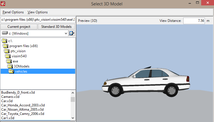 3.11. ábra:,,.v3d autók betöltése a Vissimbe A,,Base Data/Vehicle Types menüben járműtípusokat definiálhatunk.