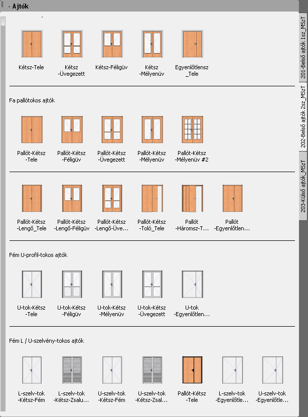 3. A tervezési objektumok újdonságai 3.3.4 Új ajtóstílusok Felhasználói kívánságra az összes tokmegoldásból