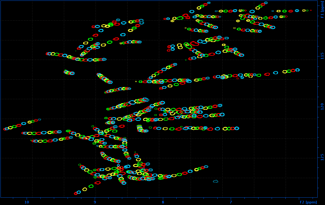 1 H- 15 N NMR HSQC spektrumokban változó az NH jelek térfogata a 265-344 K