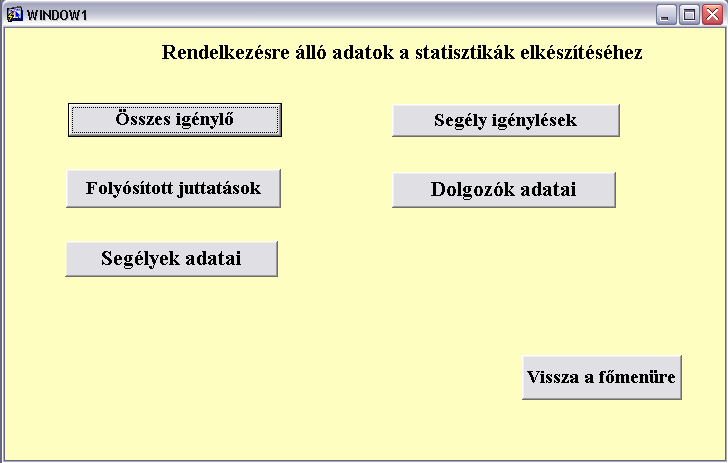 8.4 Az osztályvezetı lehetıségei: Az osztályvezetı a fımenürıl éri el azokat az adatokat, amit az ı kimutatásaihoz felhasználhat. Lehetısége van információkat megtudni az elbírált igénylésekrıl.