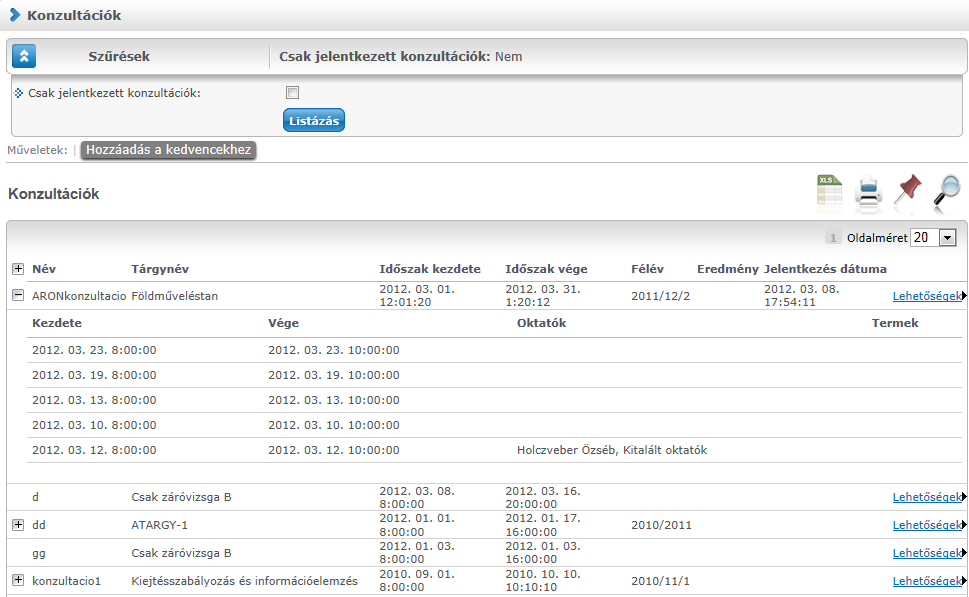 Konzultációk megtekintése hallgatói weben 11.
