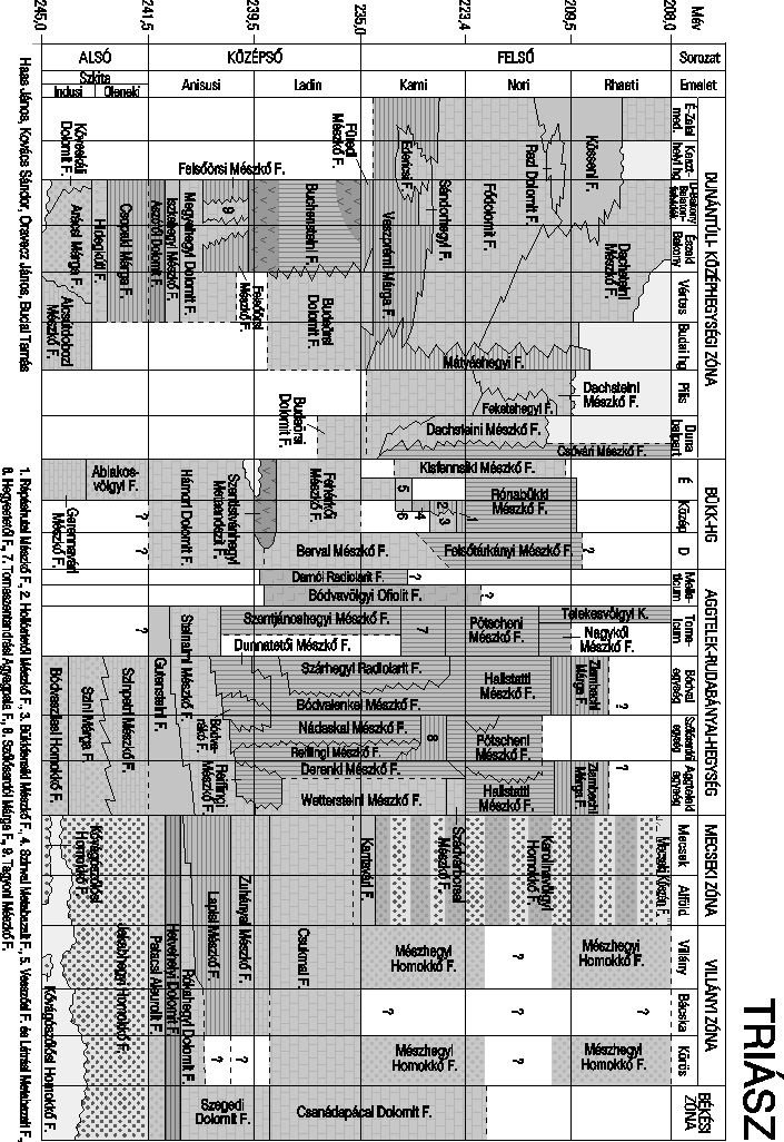 44.b. ábra: A triász rétegtani alapegységei (forrás: Haas J.