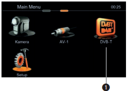 KÜLSŐ LEJÁTSZÓ ÉS FORRÁSOK DVB-T / DAB+ Vezérlő elemek: 1. Közvetlen belépés a DVB-T vagy DAB+ menübe. Vezérlő elemek: 1. Érintse meg a bal felső sarkot, hogy visszalépjen a főmenübe.