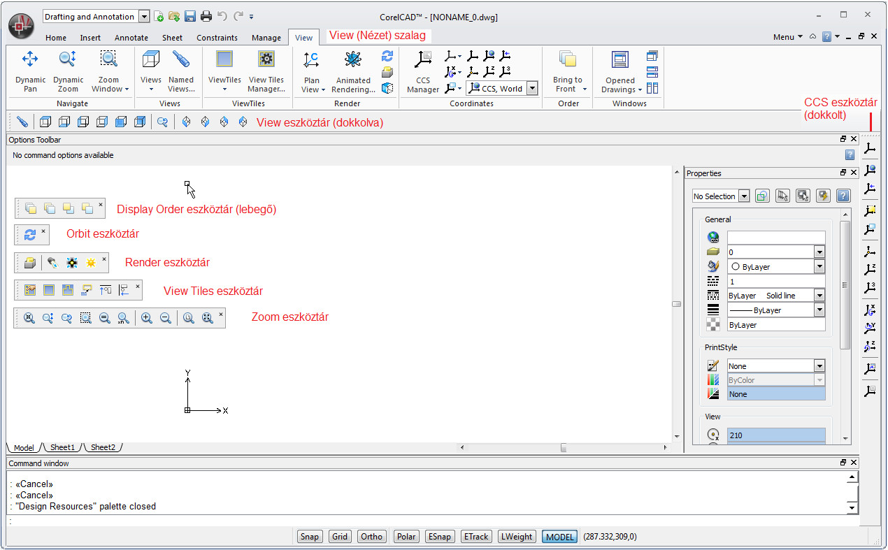 KÉPERNYŐMŰVELETEK 9 KÉPERNYŐMŰVELETEK A CorelCAD 2015 az AutoCAD programokhoz és a korábbi változatokhoz hasonlóan, két térrendszerben, modell- és papírtérben dolgozik.