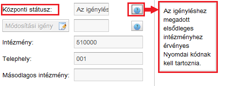 ábra Központi státusz Hibás státusz Az igénylések státusza azt mutatja, hogy a beküldött igényléseknél az adatok feldolgozása során felmerült-e probléma (lásd 9. fejezet).