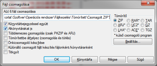 9 TÖMÖRÍTÉS Csomagoljuk be a 01 könyvtárban lévő fájldarabokat Csomagolt.zip néven a Tömörített mappába. A Total Commader egyik ablakában jelenítsük meg a 01, a másikban pedig a Tömörített mappát.