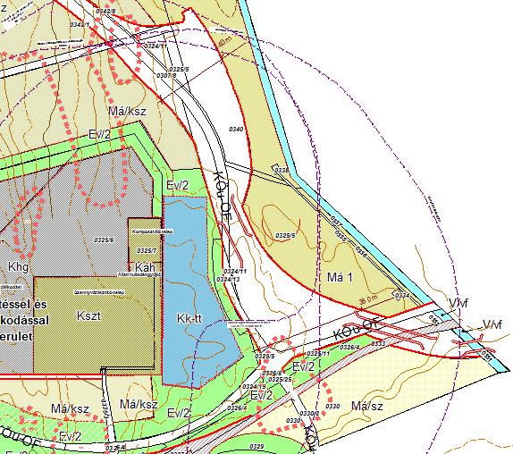 pont Érintett helyrajzi számok: 0275,0 0307/8, 0324/22, 0325/10, 0326/8, 0330/3,0331, 0333, 0341/4, 0342/8, 0342/10 Övezet a módosítás előtt: Övezet a módosítás után: KÖu-OF, KÖk, Kk-tt-Ev/2, Ev/2,