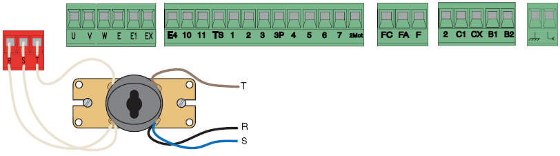 ZT6C elektronikus bekötések Rádió és/vagy nyomógomb kapcsolati pont (lásd. 2-es DIP kapcsoló) Nyitáskori visszazárás (N.C.) (DIP8: OFF, DIP9: OFF) Részleges állj (N.C.) (DIP8: OFF, DIP9: ON) Záráskori visszanyitás (N.