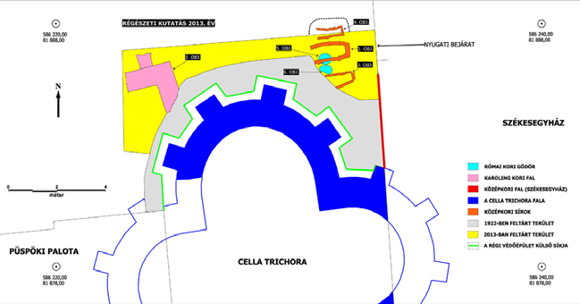 A 2013. évi régészeti feltárás eredményei pedig a déli, a Cella Trichorának nekiépített, végét a védőépület kialakításakor bontották el.