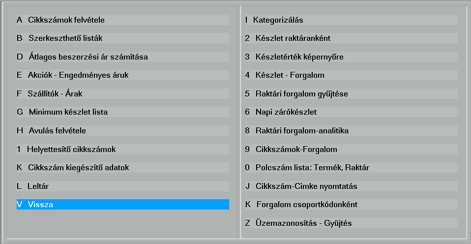 5. Cikkszámok, Raktárkészlet (1) Ebben a menüpontban felveheti, módosíthatja a cikkszám törzsadatokat, elvégezheti az árkalkulációt. Kezelheti a raktárak készleteit.