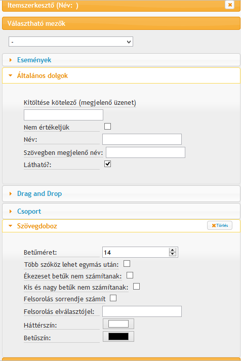 3.14. ábra. A szövegdoboz beállításainak megadása 3.1.8. Dinamikus szöveg Szövegkijelöléssel történő válaszadásra alkalmas itemtípus (l. pl. 3.15. ábra).