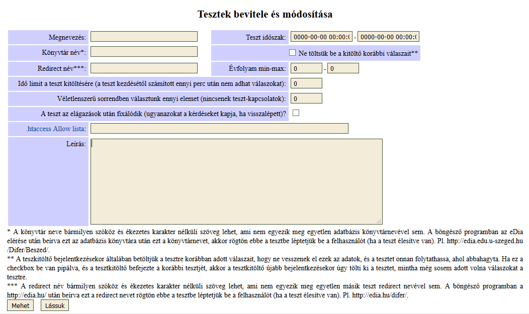 7. Tesztek összeállítása 7.1. Teszt létrehozása és tulajdonságainak definiálása A feladatok tesztté szervezése a Tesztek menüpont alatt, Adjunk hozzá egy új tesztet" linkre kattintva lehetséges.