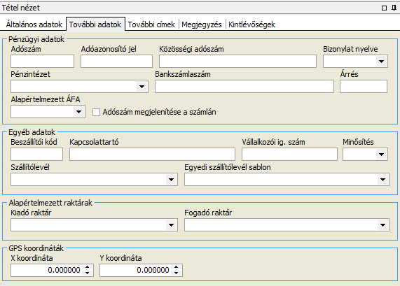 További adatok A cégre vonatkozó pénzügyi adatok nyilvántartása.