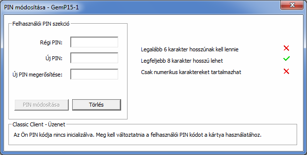 II. Kártya/USB token használatbavétele: kezdeti PIN kód megváltoztatása Telepítés és újraindítás után helyezze be a tokent a számítógép egy USB aljzatába!