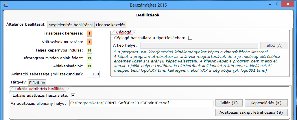 B é r s z á m f e j t ő p r o g r a m 59 5. Adatbázis script létrehozása Az adatbázis szerkezetének létrehozásához és az alapadatok feltöltéséhez a Bérprogrammal lehet szkriptet generálni.