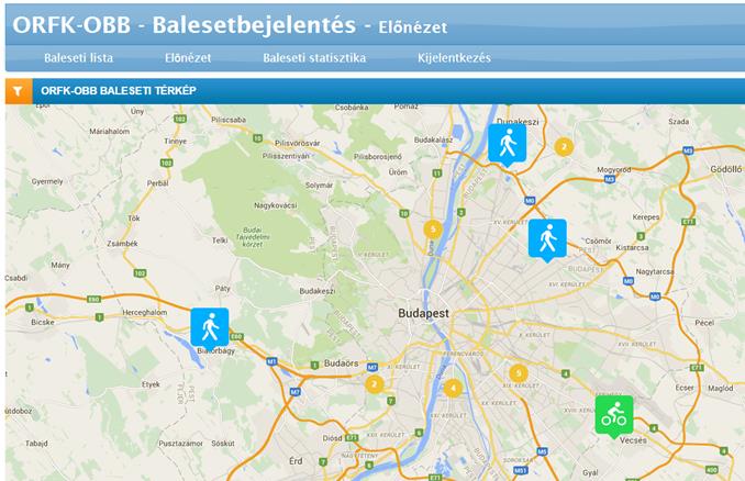 Gyalogos-kerékpáros baleseti ponttérkép az ORFK-OBB honlapján A www.baleset-megelozes.eu honlapon található baleseti ponttérkép továbbfejlesztése, ezzel elősegítve a kutató elemzéseket.