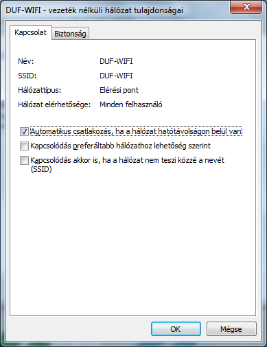 Kattintsunk a Kapcsolat beállításainak