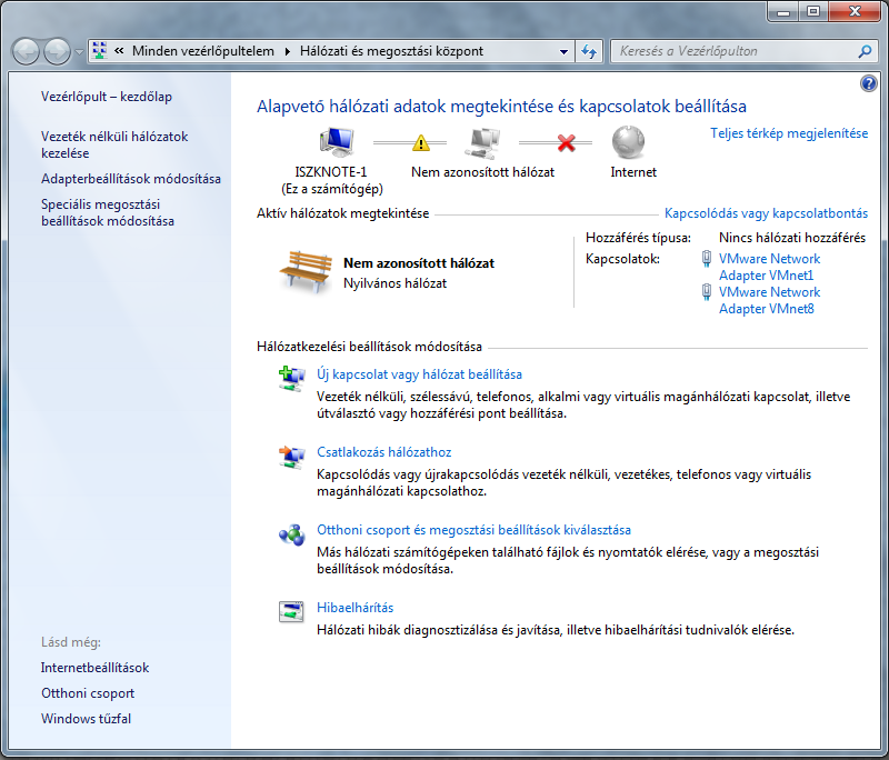 Microsoft Windows 7 Kattintsunk a Hálózati és megosztási központ megnyitása feliratra.