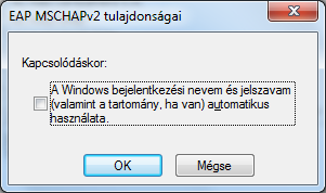Vegyük ki a pipát a Kiszolgálói tanúsítvány érvényesítése -feliratnál, alul a Hitelesítési mód -nál az (EAP-MSCHAP v2) legyen kiválasztva, majd