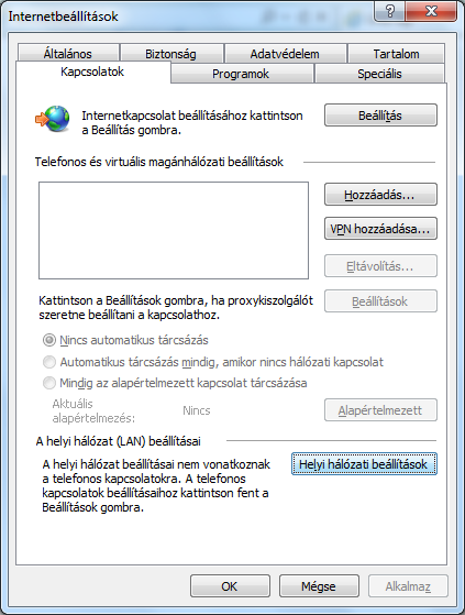 Kattintsunk az Internetbeállítások feliratra.