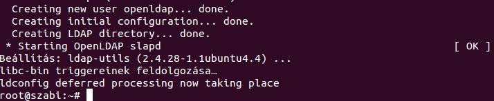 9.2.2 Telepítés és konfiguráció Első lépésként frissítem a telepített csomagokat és telepítem a frissítéseket sudo apt-get update && apt-get upgrade y Miután evvel végeztem telepítem az slapd és az