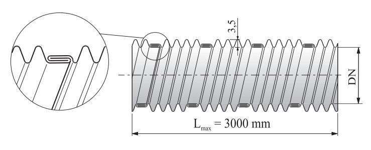 WESTERFORM hajlítható légcsatorna Leírás Csőkeresztmetszet WESTERFORM DN [m 2 ] [kg/fm] 500 0,1963 1,76 A WESTERFORM