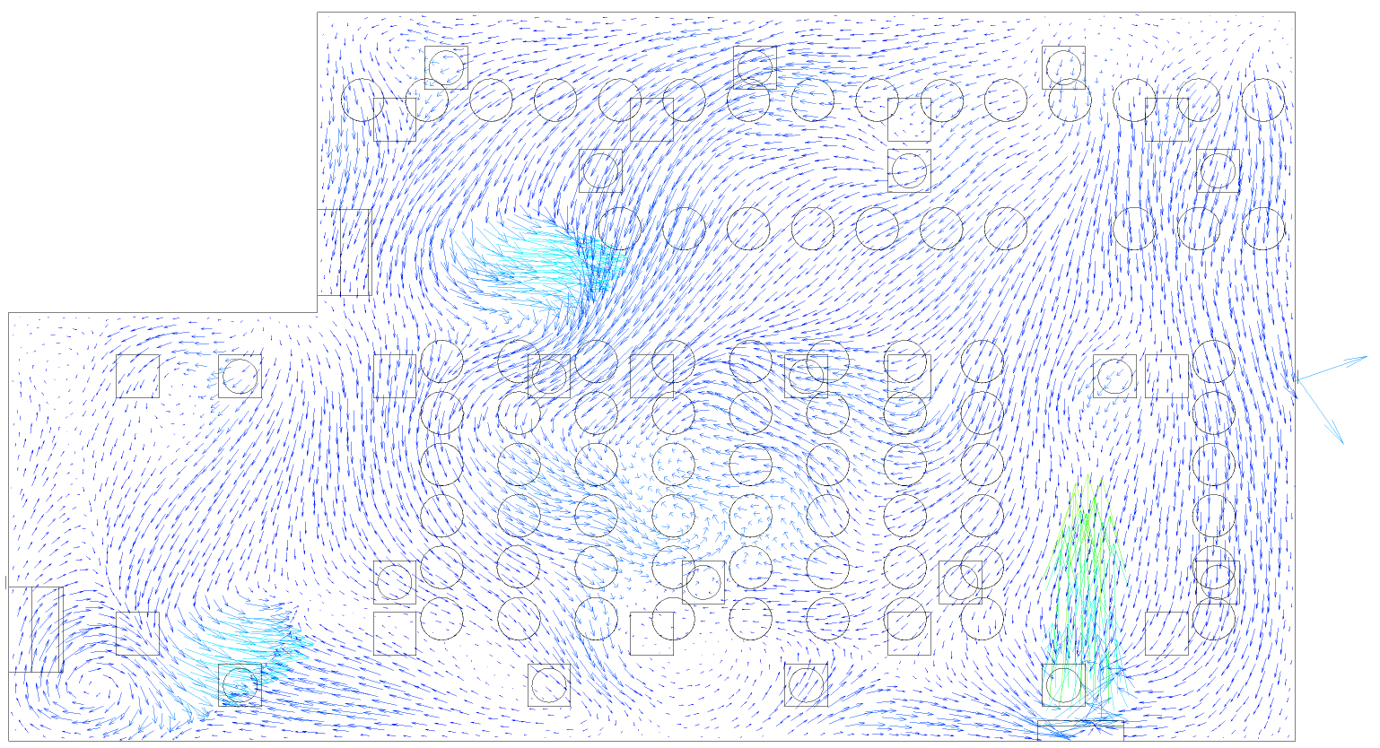 52. ábra: A sebességvektorok alakulása az x=1850 síkban 53.