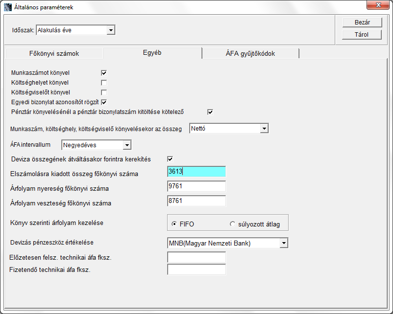 Ezt az oldalt a főkönyvi számok fület, még majd a fordított áfa könyvelése előtt egy kicsit átalakítjuk.