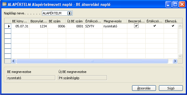 D) Befektetett eszközök 102/235 Nyomja meg az Átsorolás gombot. D.3.4.