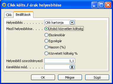 H) Készletgazdálkodás 196/235 Eladás és marketing, Készlet és árképzés, Cikk-költs./-árak helyesbítése kötegelt feldolgozást a cikk kartonok több mezőjének helyesbítésére használhatja.