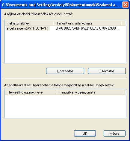 Holnap Dokumentum helyreállítás File encryption key (FEK) Visszafejtés (DES) DRF kibontás (RSA) *#$fjd a^j u539 A