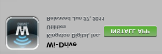 A Wi-Drive alkalmazás telepítése A Wi-Drive beállításához először telepítenie kell a Wi-Drive alkalmazást (ipad, iphone vagy ipod eszközére), mely elérhető az on-line App Store-ból (Internet