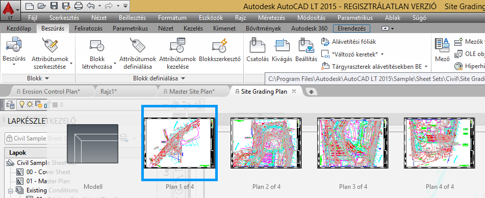 AZ AUTOCAD LT 2016 ALAPJAI 71 ELRENDEZÉSLAP VÁLASZTÁSA A megújított lapfülekkel gyorsabb a meglévő rajzok betöltése és a megnyitott rajzok közti váltás (lásd az 1-51.