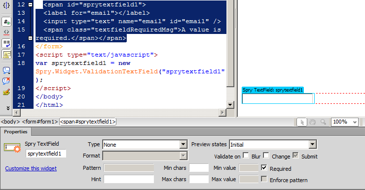 Érvényesített szövegmező (Spry Validation Textfield) Minden Spry űrlapelem magvában ugyanazok a régi HTML-elemek vannak: szövegmező, szövegdoboz, jelölődoboz, rádiógomb vagy felsorolás.