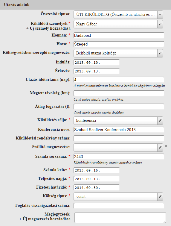 6.2.2 UTAZÁS LÉTREHOZÁSA Utazást felvenni a számlákhoz hasonlóan a projekt fő kezelőfelületén, az Utazások alatt, vagy a baloldalon lévő menüben a projekt neve mellett felugró ablakból az Utazásokat