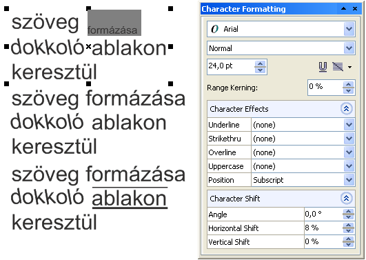 ISMERKEDÉS A PROGRAMMAL 21 1-8. ábra A bekezdések formázására a Text menü Paragraph Formatting parancsával megjelenített dokkoló ablakot használjuk (lásd az 1-8. ábrát).