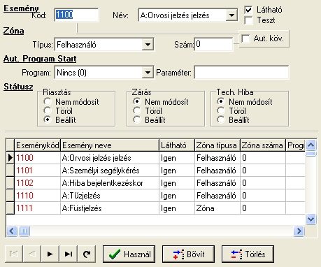 2.4.6.2.2 Események adatainak módisítása Az adatok a már megismert adatmegjelenítő rács segítségével elemezhetőek.