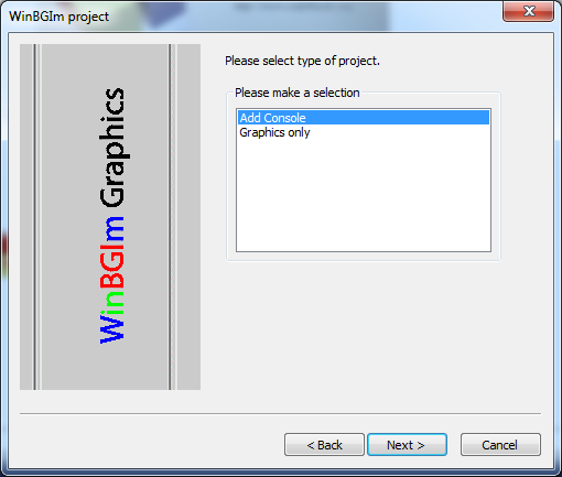 Ebben kattintsunk a WinBGIm project lehetőségre. A megnyíló ablakban kattintsunk a Next gombra.