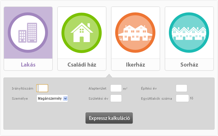 4 2 Tarifálás A Lakás Expressz rendszerben a tarifálás négy oldalon keresztül történik meg, de valós adatbevitel csak az első oldalon van.