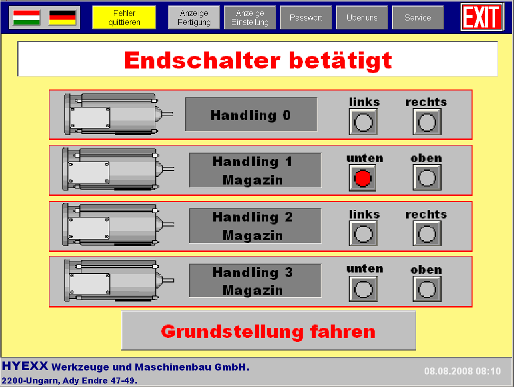 5.2. Véghelyzetre futás Minden lineáris egység végállásérzékelővel van ellátva, ami az adott tengely mechanikai ütközése ellen véd.