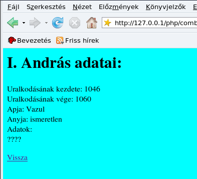 XXXI. Törlés <TITLE>Adatok megtekintése</title> //Összeköttetés kiépítése $ossz=mysql_connect("localhost","root","") or die(mysql_error()); //Adatbázis kiválasztása