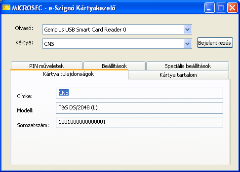 Felhasználói útmutató e-szignó kártyakezelı alkalmazás 3.3.3 Bejelentkezés Egyes kártya objektumok illetve funkciók csak a kártyabirtokos azonosítása után érhetık el.