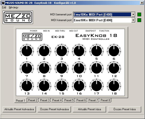 Forgatógombok paraméterezése Csatlakoztassa a kábeleket az Üzembehelyezés->MIDI kábelek csatlakoztatása paraméterek beállításához illetve FIRMWARE frissítéshez című rész által leírt módon.